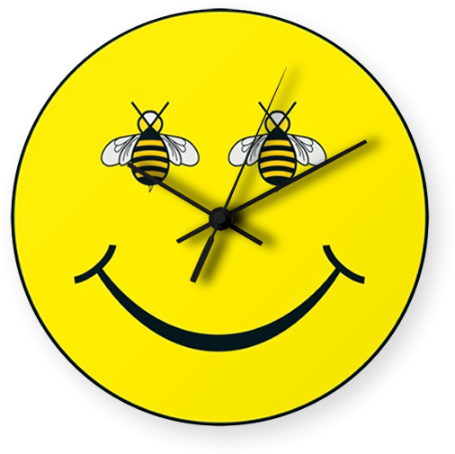 Bee Happy Art Printed Wall Clock - Circle (600x700)