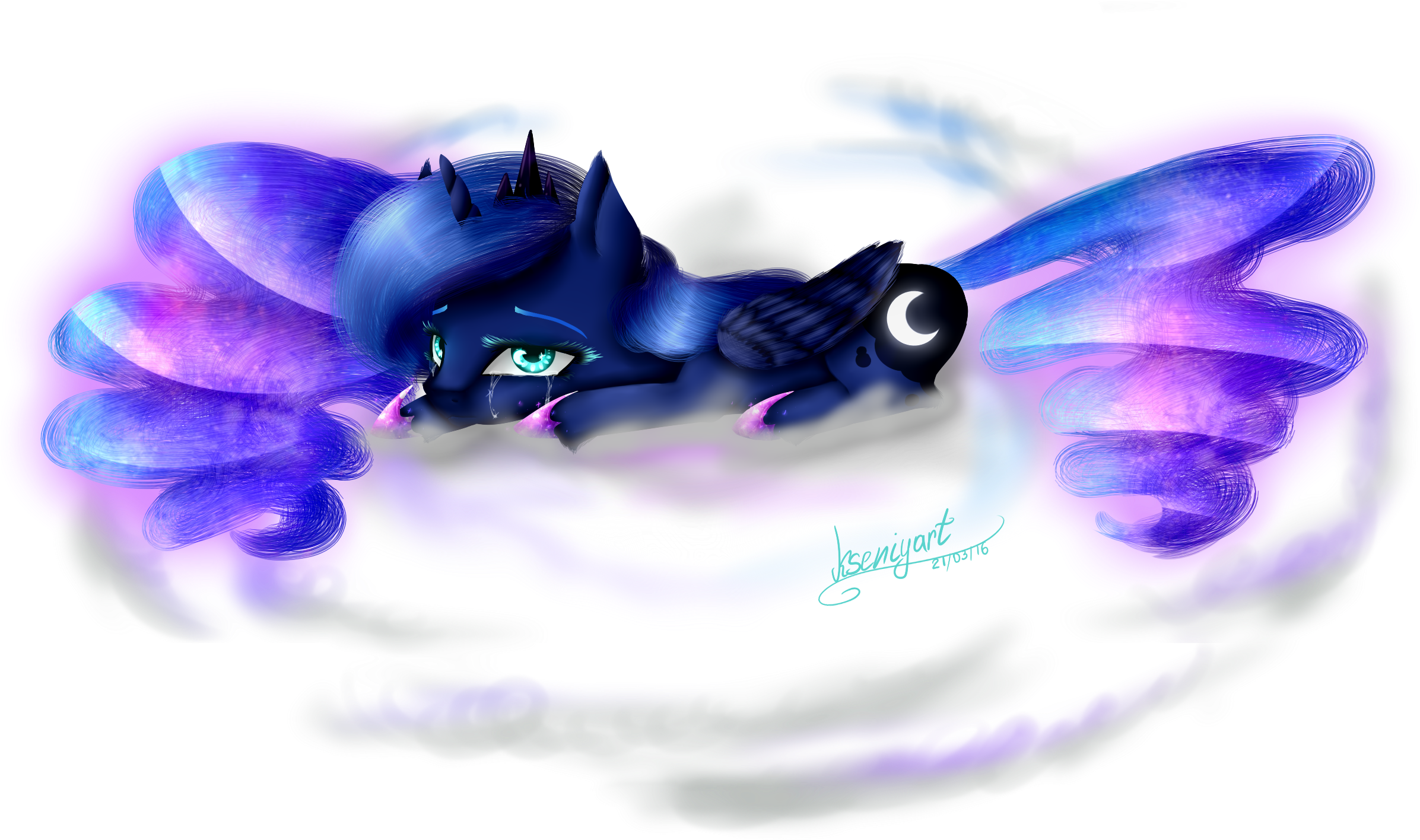 Kseniyart, Cloud, Crying, Princess Luna, Prone, Safe, - Chibi Mlp Art (2472x1520)
