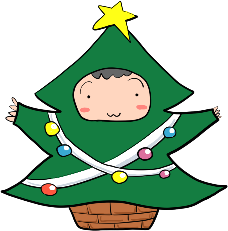 クリスマスツリー風の衣装を着る男の子 - 男の子 クリスマス イラスト (800x800)