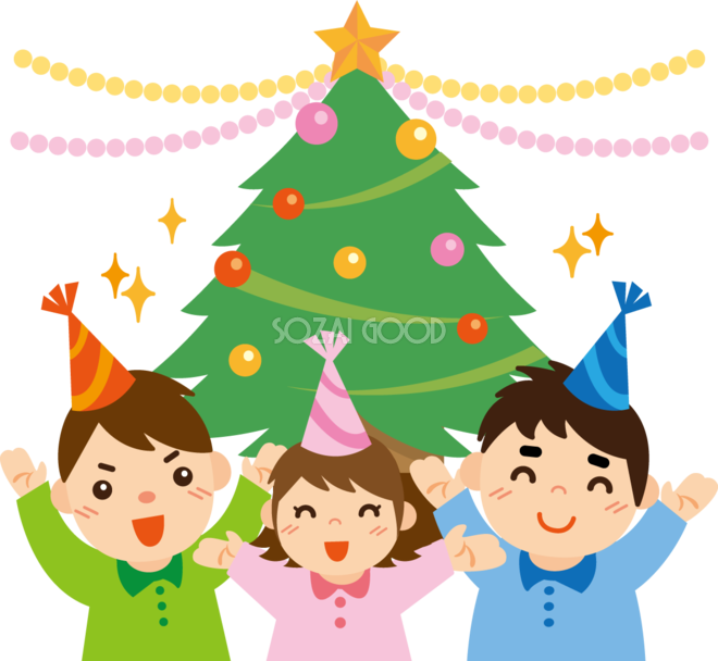 冬 かわいいイラスト 無料 フリー「3人でクリスマスパーティ」34711 - Christmas Tree (660x608)