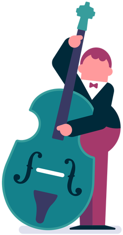 Orchestra Double Bass Player Cartoon Transparent Png - Orquesta Vector (512x512)