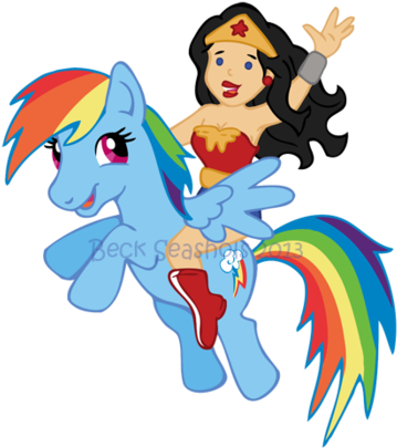 Wonder Woman And Rainbow Dash By Beckadoodles - Rainbow Dash Wonder Woman (400x437)