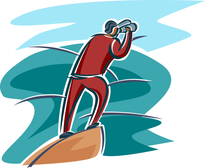 Vector Illustration Of Man With Binoculars, Field Glasses - Illustration (851x700)