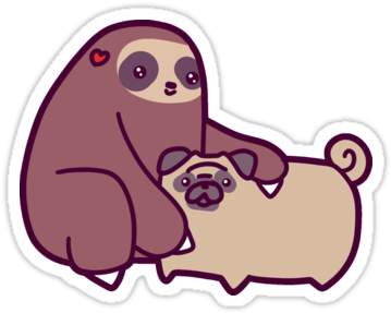 "sloth And Pug" Stickers By Saradaboru - Stickers Sloth (375x360)