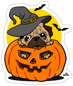 Halloween Pug Stickers > - Halloween Pug Dog T-shirt (375x360)