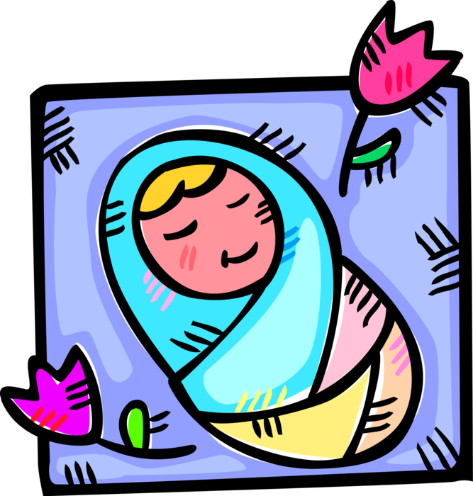 Vector Illustration Of Newborn Infant Baby Wrapped - Vector Illustration Of Newborn Infant Baby Wrapped (667x700)