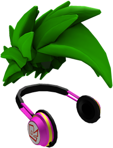 Green Swoosh And Headphones - Roblox Red Swoosh Hair (420x420)