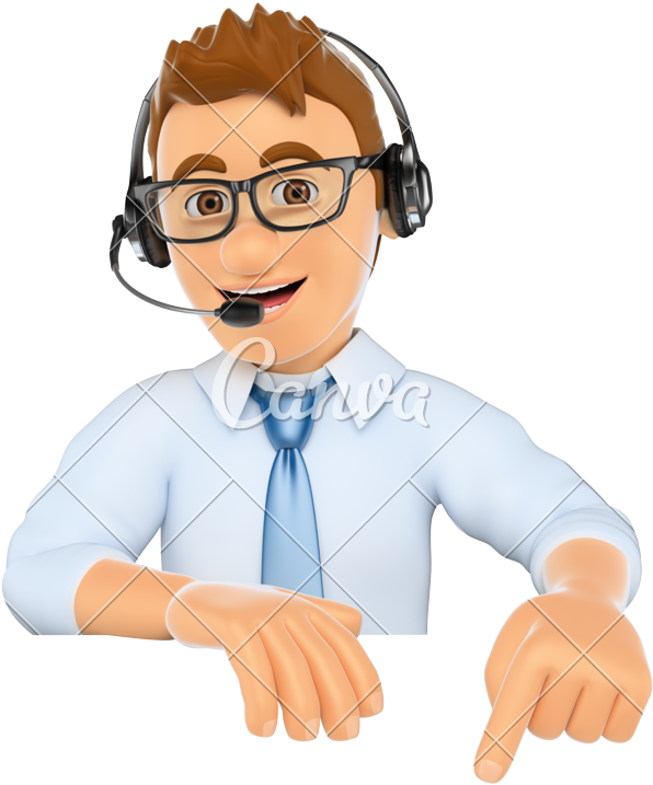 3d Call Center Worker Pointing Down - Cartoon Pointing Down (666x800)