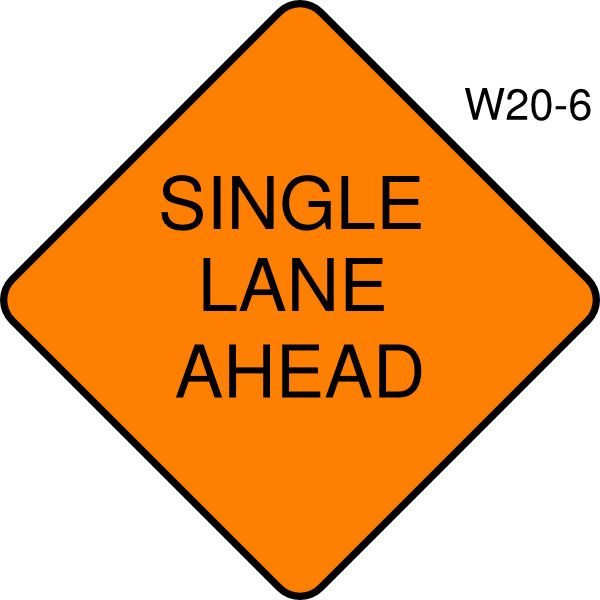 Single Lane Ahead Clip Art At Clker - Shoulder Work Road Sign (600x600)