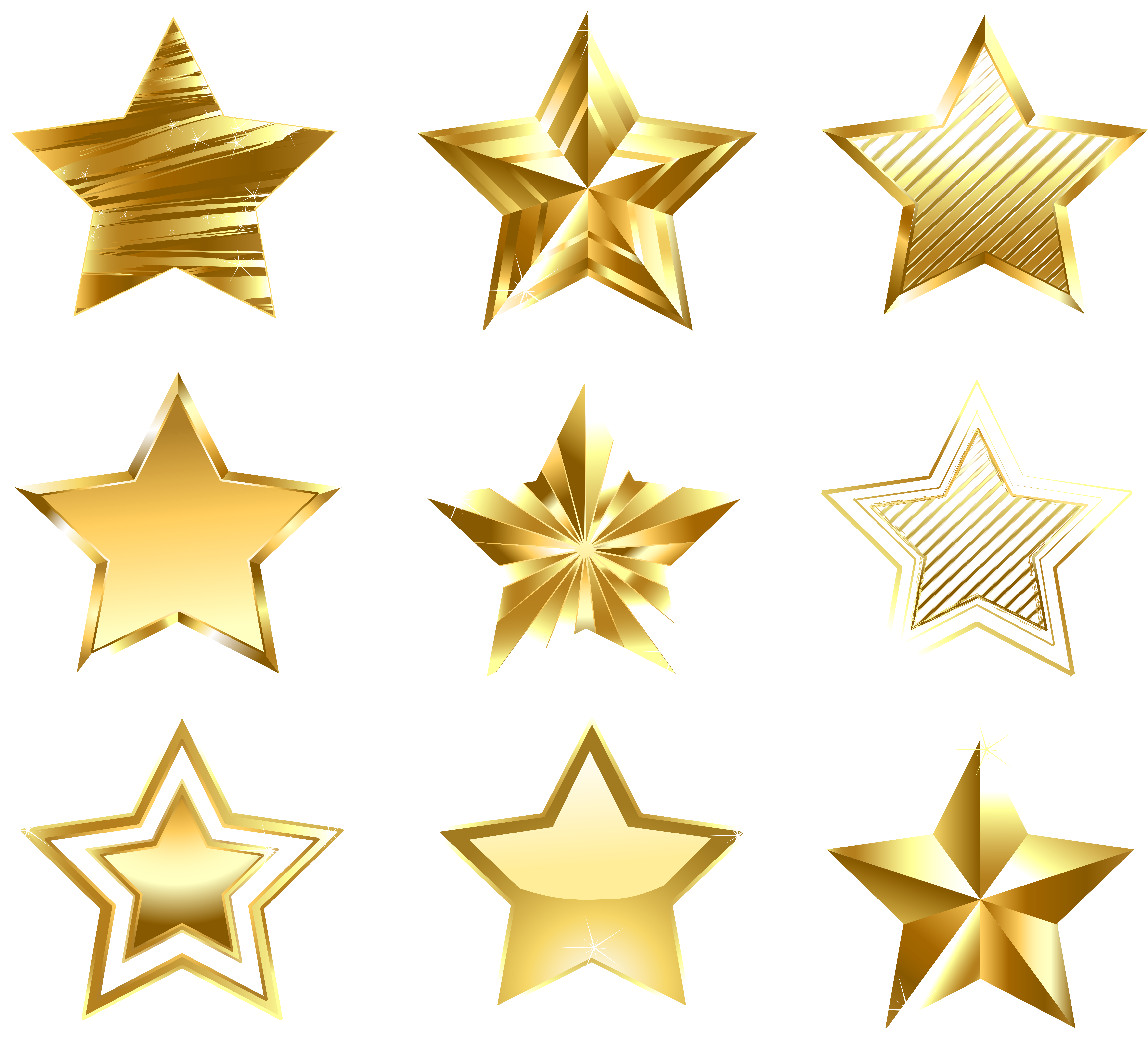 Transparent Golden Stars Set Png Clipart - Golden Star Png (7056x6420)