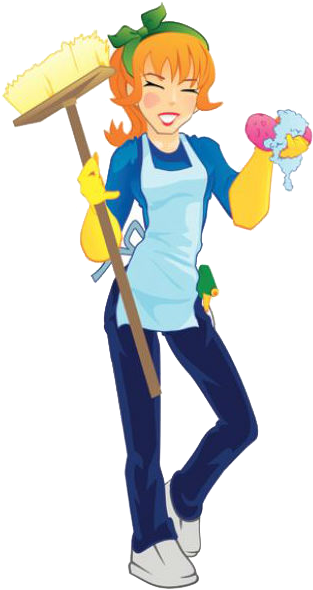 Human Using Vacuum Cleaner - Cartoon Cleaning Lady With Vacuum (347x596)