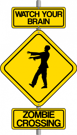 Org-vector Clip Art Of Zombie Crossing Traffic Warning - Halloween Zombie Clip Art (300x526)