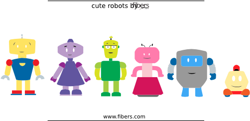 Cute Robots Vector Fibers 555px - 5 Robots Clip Art (555x276)