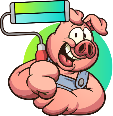 Boss Hog's Painting Mascot, Holding A Used Paint Roller - Cartoons Of Pigs With Muscles (390x399)
