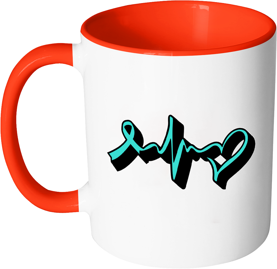 Teal Ribbon Heart Rate Pulse Monitor Ovarian Cancer - Mug (1024x1024)