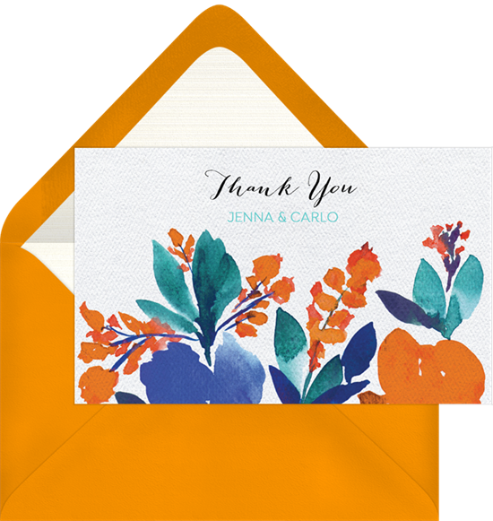 Vibrant Blooms Thank You Note In Orange - Save The Date (550x581)