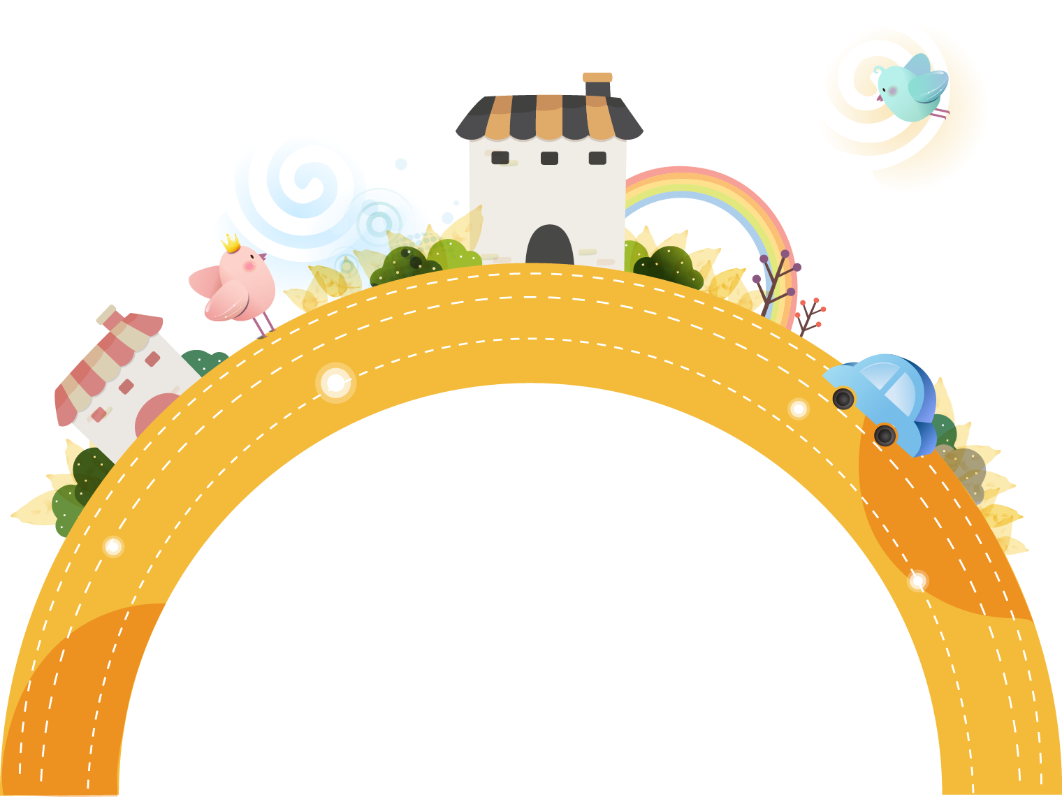 Yellow Rainbow Cartoon House Pattern - Yellow Rainbow Cartoon House Pattern (1520x1141)