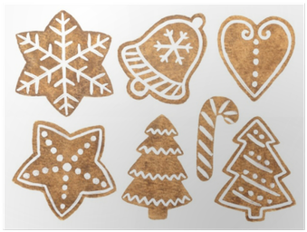 Poster Handgemalte Aquarell Lebkuchen Cookies Clipart - Watercolor Painting (400x400)