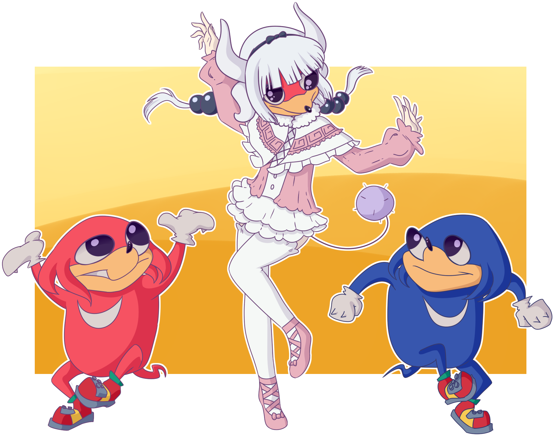 Luffy Cartoon Yellow Pink Vertebrate Fictional Character - Ugandan Knuckles Queen Png (1983x1615)