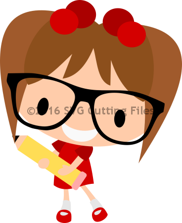 Chibi Nerdy Girl With Pencil - Scalable Vector Graphics (368x450)