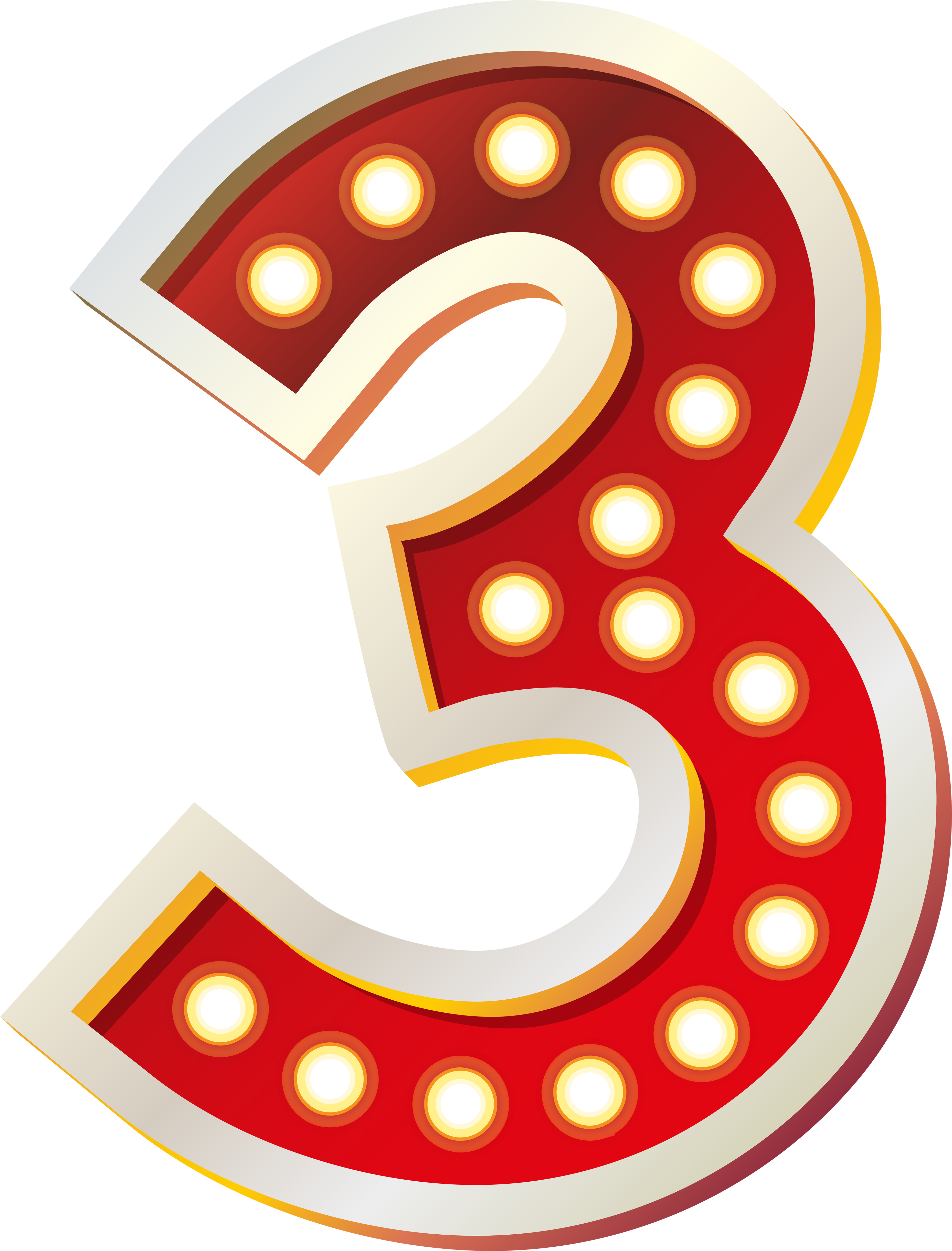 Cool Three Clipart Red Number With Lights Png Clip - Number Three Clipart (3803x5000)