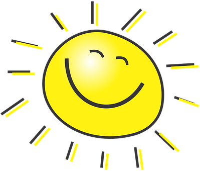 Sun Happy Sunshine Golden Yellow Rays Ligh - Cartoon Sun (399x340)