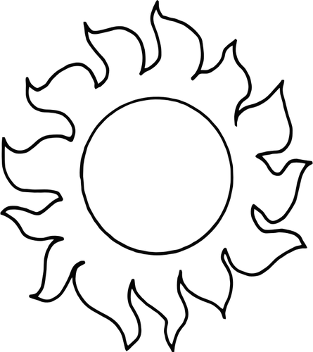 Vector Graphics Of Fiery Sun Line Art - Clip Art (445x500)