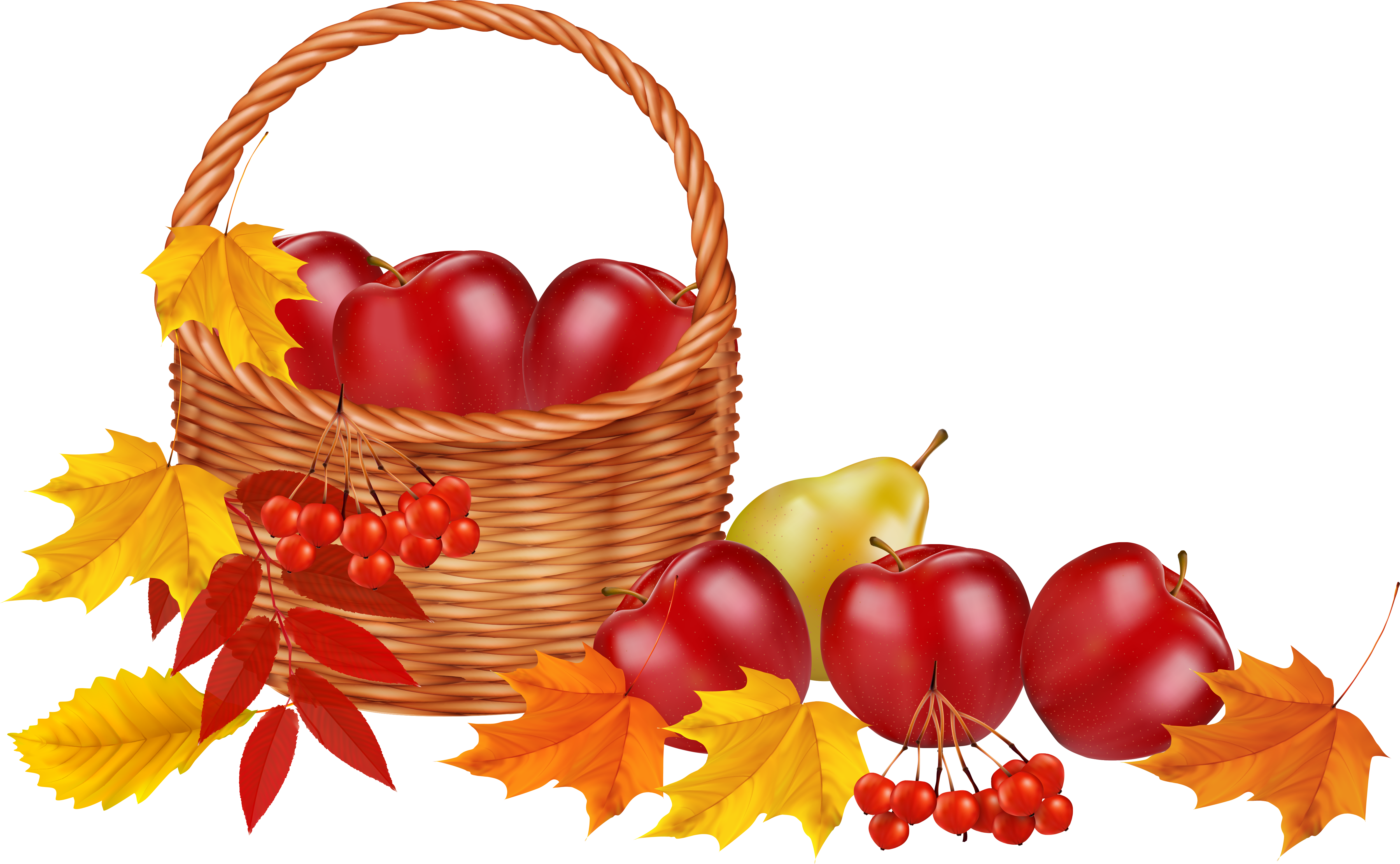 Basket With Fruits And Autumn Leaves Png Clipart Image - Transparent Clipart Autumn (4999x3085)
