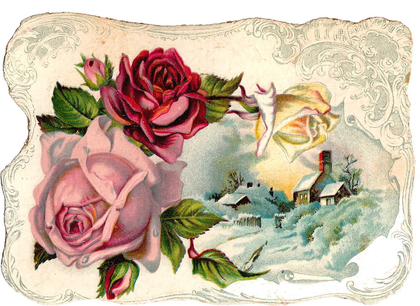 Free Digital Flower Pink Rose Corner Design Graphic - Vintage Flower Graphic Png (1600x1291)