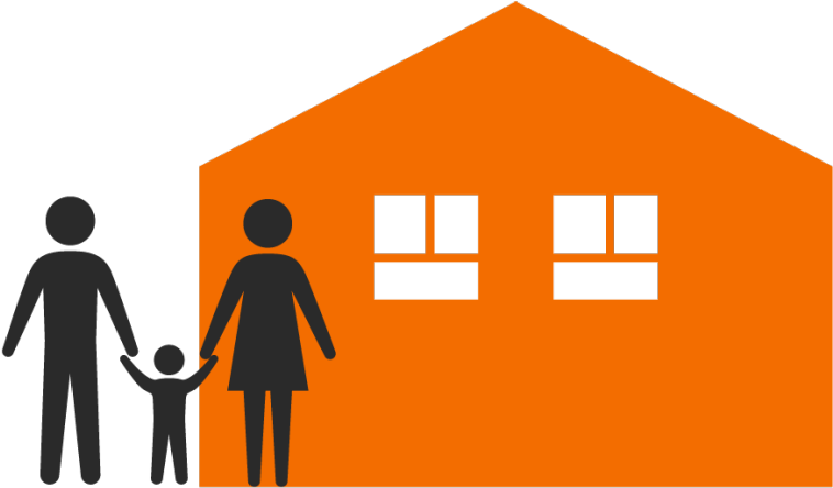 Medium-sized House With A Couple And Child In Front - Silhouette (1663x675)