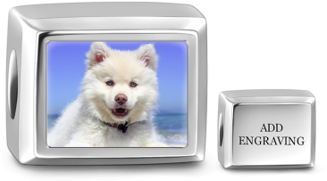 Cuboid Engraved Photo Charm Silver - Happy White Finnish Lapphund Puppy Dog Portrait Journal: (380x380)