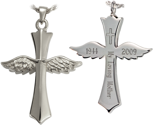 Winged Cross Cremation Jewelry Engraved - Cremation Necklace : Angel Wing Cross Heart | Cremation (542x474)