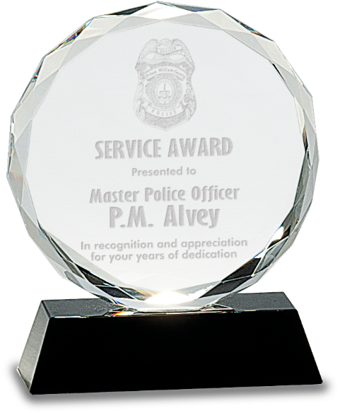 Laser Engraved Crystal Awards With Bases - Premier Personalized Round Crystal Award On Black Crystal (587x650)