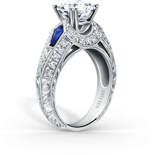 Platinum Sapphire And Diamond Engagement Ring With - Kirk Kara Charlotte Kite Cut Blue Sapphire Diamond (600x600)
