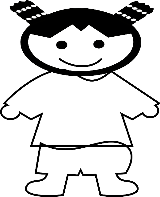 Outline, People, Happy, Kid, Girl, Cartoon, Chinese - Fat Girl Clipart Black N White (522x640)