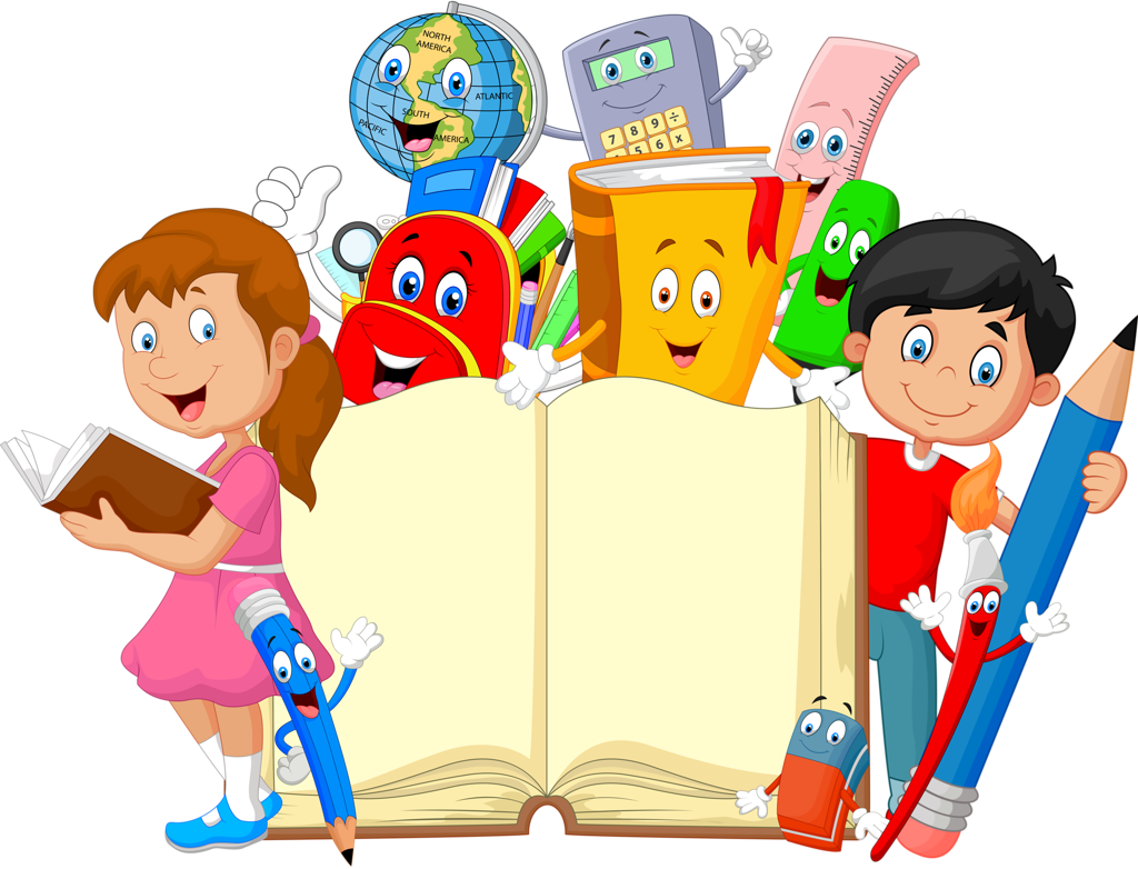 Children Clipart - Book And Pencil Cartoon (1024x782)