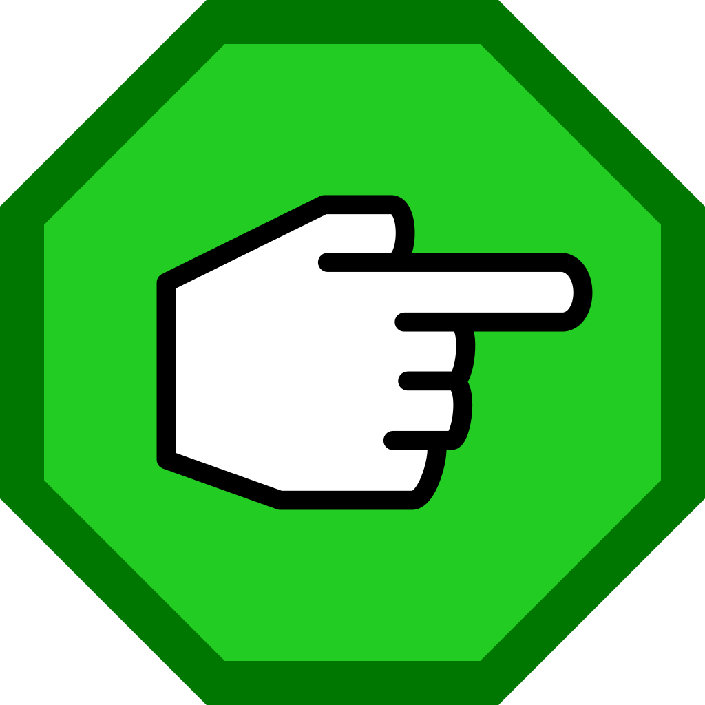 Right-pointing Hand In Green Octagon - Pointing Hand (1024x1024)