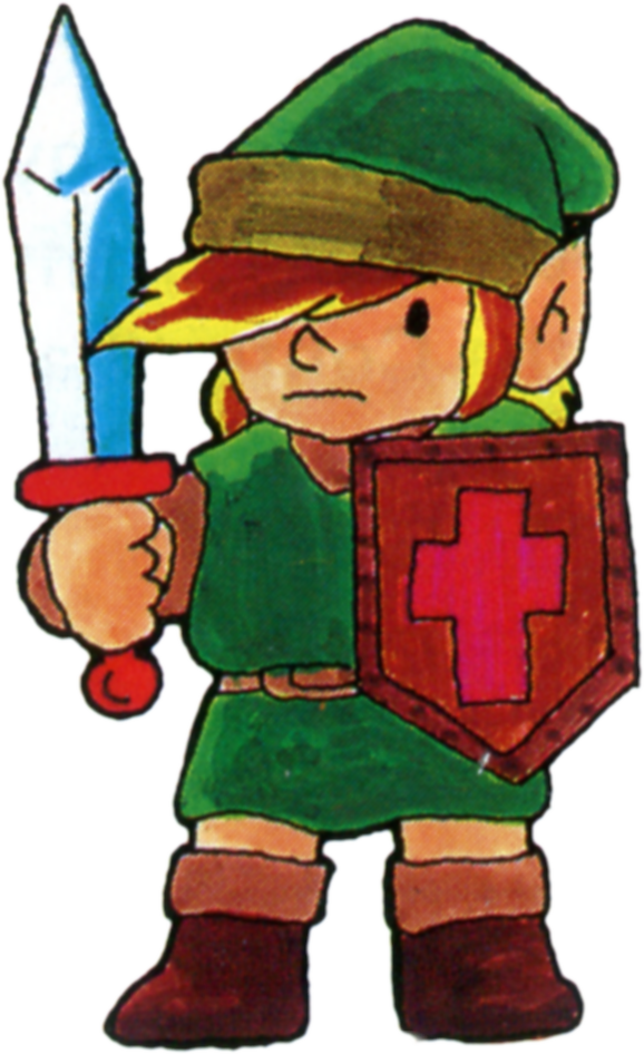 Tloz Link Holding Sword And Shield Artwork - Legende Of Zelda 1 Link (578x946)