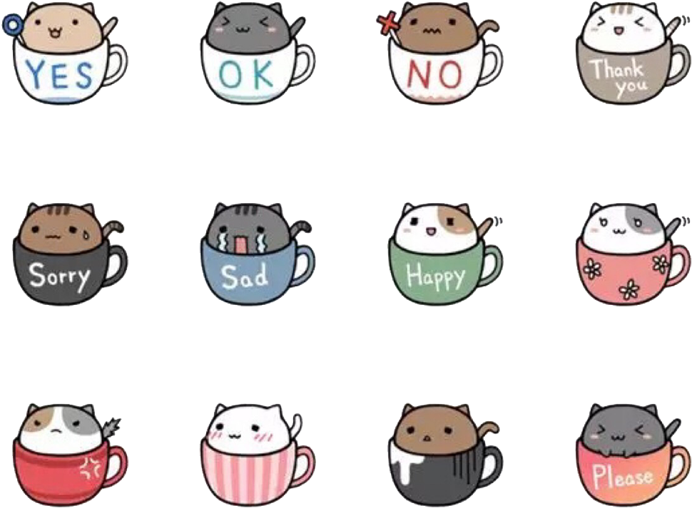 Coffee Tea Cafe Cat Drawing - Kawaii Cat Stickers (1056x832)
