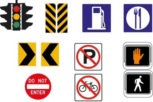 Vector Drawing Of Selection Of Traffic Road Signs In - Highway Traffic Supply No Parking Prohibido Estacionarse (500x336)