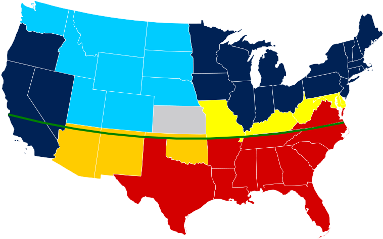 Missouri Compromise Line Svg - Hillary And Trump States (800x495)