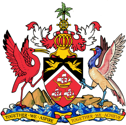 Below The Scarlet Ibis We Have The Trinity Hill Which - Coat Of Arms Of Trinidad And Tobago (489x480)
