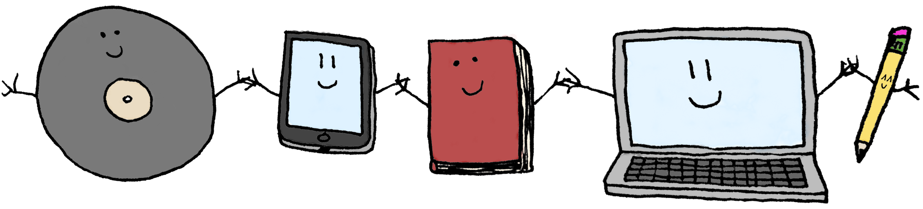 A Cartoon Of A Vinyl Record, Ipad, Hardbound Book, - Book (3184x723)