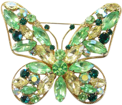 Large Vintage Citrine Emerald Green Rhinestone Butterfly - Brooch (421x421)