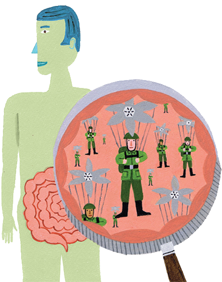 Illustration Of A Man With His Intestines Magnified - Illustration (500x600)