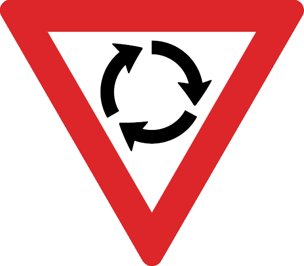 Australian Roundabout Warning Sign - Round About Sign Png (595x520)