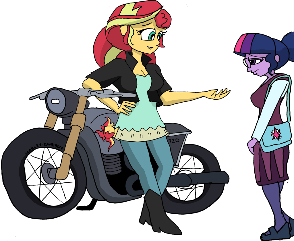 Fjinkie, Equestria Girls, Motorcycle, Safe, Sci-twi, - Cartoon (1024x839)