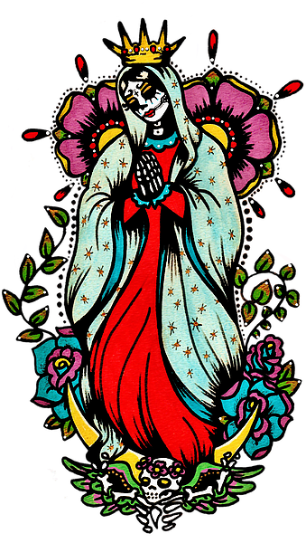 Day Of The Dead Art Virgin Mary Tattoo - Sugar Skull Virgen De Guadalupe (339x600)