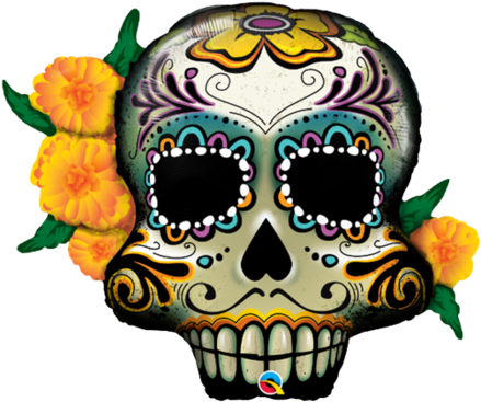 'day Of The Dead' Supershape Foil Balloon - Day Of The Dead Skull Super Shape Foil Balloon (480x413)