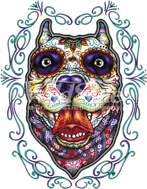 Day Of The Dead - Sugar Skull Pit Bull Dog New Lightweight Cotton Tote (675x675)